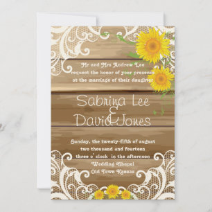 Invitación Barn Wood Sunflowers y Vintage Lace Boda