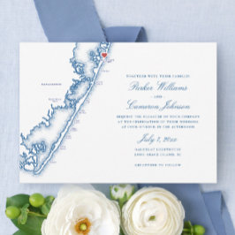 Invitación Barnegat Light NJ Map Elegant Navy Blue Wedding