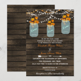 Invitación Barnwood, boda de caída de tarro de masón ruso