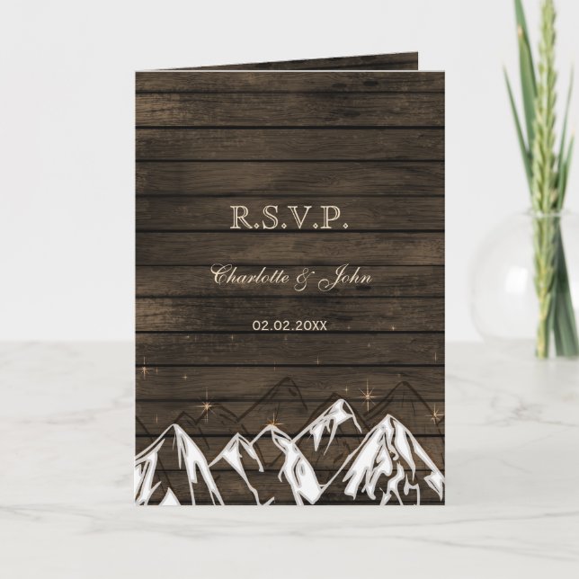 Invitación Barnwood Camping Rústica Mountains Wedding rsvp (Anverso)