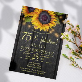 Invitación Barnwood de campo con girasoles dorados 75 años fa