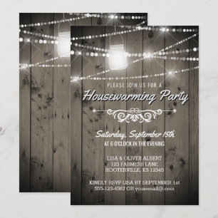 Invitación Barnwood ilumina a un Fiesta rústico para el calen