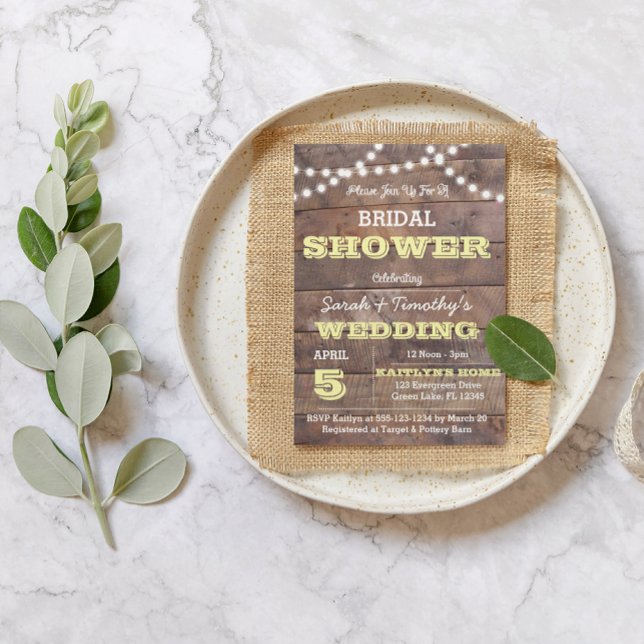 Invitación Barnwood ilumina ducha de novia amarilla (Subido por el creador)