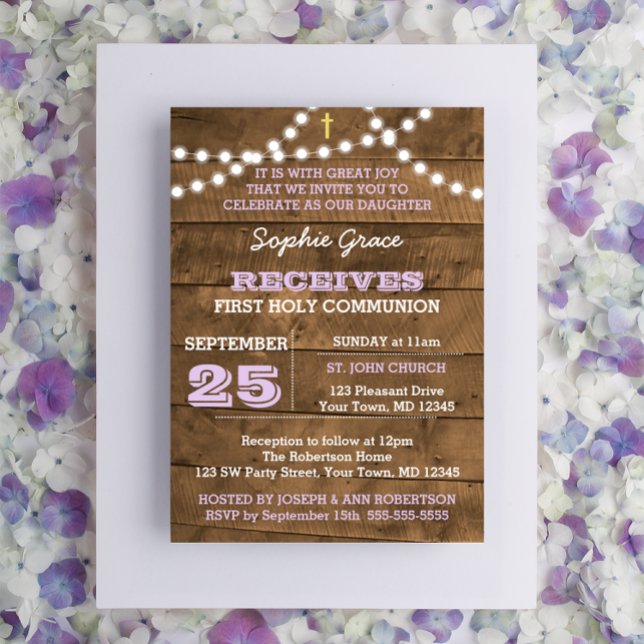 Invitación Barnwood ilumina Lilac por primera vez la Santa Co (Subido por el creador)