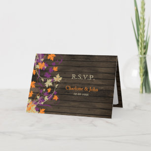 Invitación Barnwood La caída de ciruela rústica deja la boda