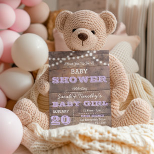 Invitación Barnwood Lights Lavender Baby Shower