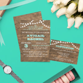 Invitación Barnwood Luces Verde azuladas B"H Bat Mitzvah Invi