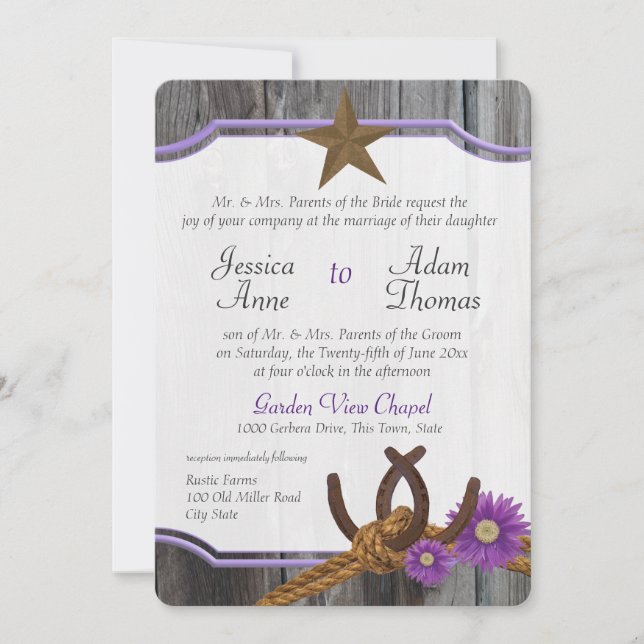 Invitación Barnwood occidental y herradura (Anverso)