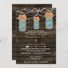 Invitación Barnwood, una boda con un tarro de coral