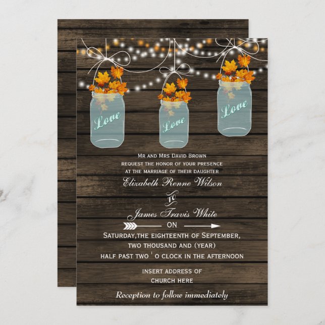 Invitación Barnwood, una boda rústica de caída de tarro de ma (Anverso / Reverso)