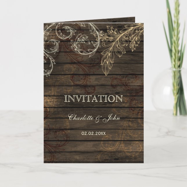 Invitación Barnwood, una boda rústica y floreciente invita (Anverso)