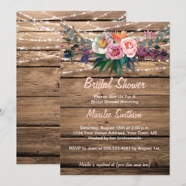 Invitación Barnwood Watercolor Fall Wildflowers Shower (Anverso / Reverso)