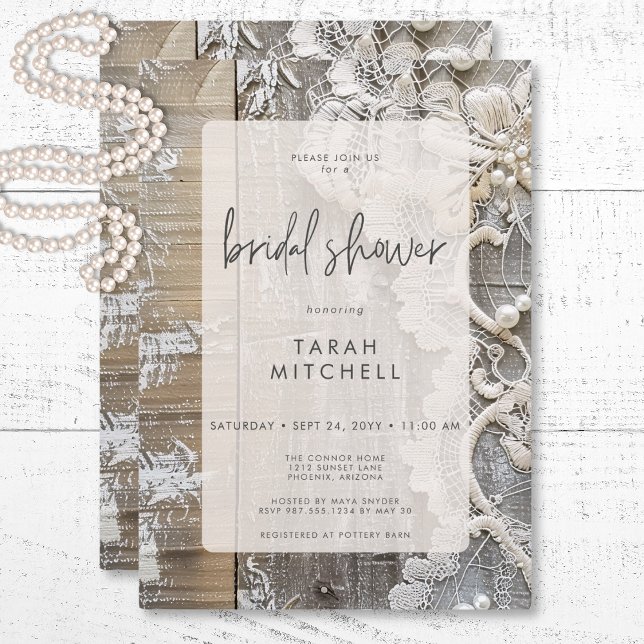 Invitación Barnwood y Bridal Lace Bridal Bridal Shower (Rustic Barnwood & Bridal Lace Bridal Shower Invitation)