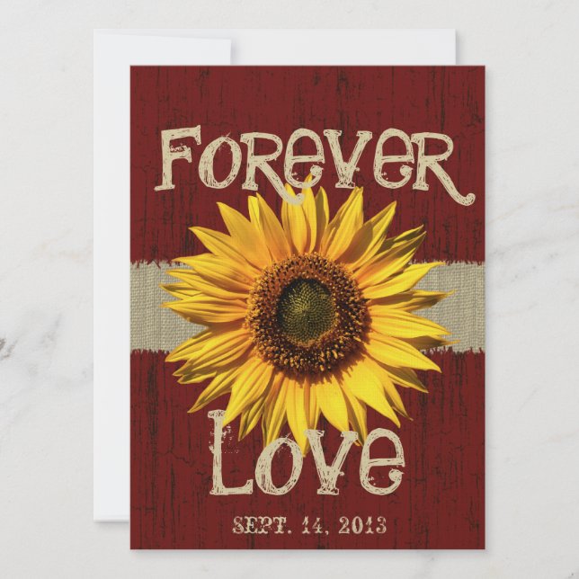 Invitación Barnwood y Burlap Sunflower Boda (Anverso)