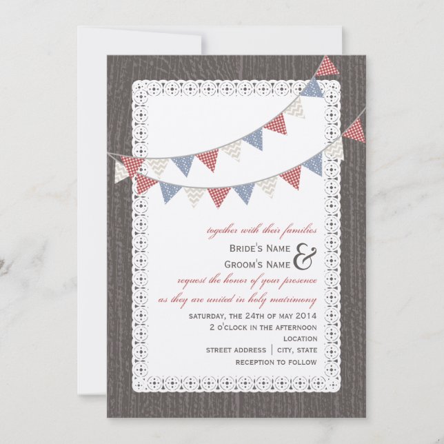 Invitación Barnwood y cordón inspirados con la boda del (Anverso)