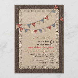 Invitación Barnwood y cordón inspirados con la boda del