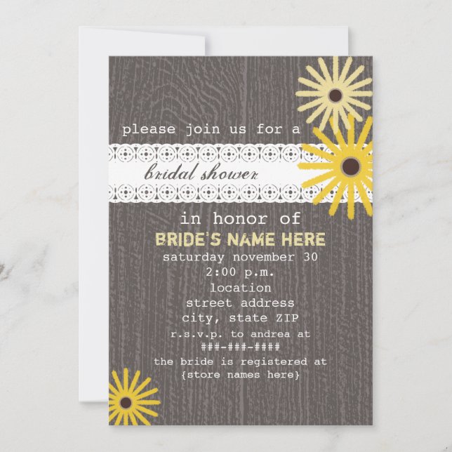 Invitación Barnwood y el cordón inspiraron la ducha nupcial (Anverso)