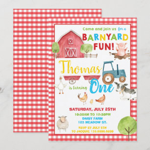 Invitación Barnyard 1 Fiesta de cumpleaños, animales de granj