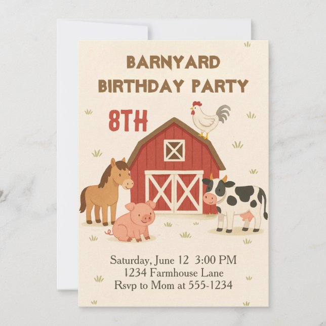 Invitación Barnyard Animal Birthday (Anverso)