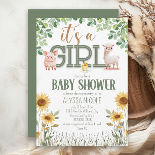 Invitación Barnyard Animals Baby Girl Baby Shower