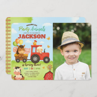 Invitación Barnyard Animals Ranch Kids Birthday Photo