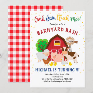 Invitación Barnyard Bash, animales de granja, zoológico de an