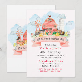 Invitación Barnyard Bash Farm Animals 4º Fiesta de cumpleaños