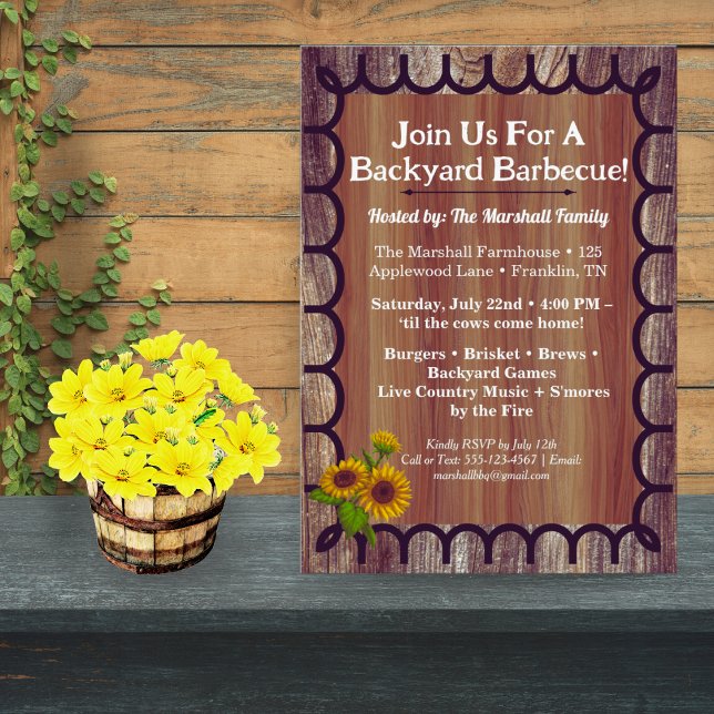 Invitación Barnyard BBQ Bash Invitation Template Rustic Wood  (Subido por el creador)