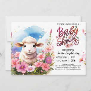 Invitación Barnyard Beauty Chica de cordero rosado Baby Showe