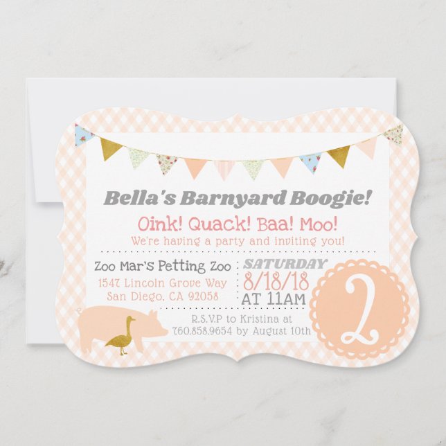 Invitación Barnyard Boogie Birthday Party Tharm Pig (Anverso)