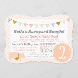 Invitación Barnyard Boogie Birthday Party Tharm Pig