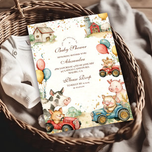 Invitación Barnyard Farm Animals Baby Shower