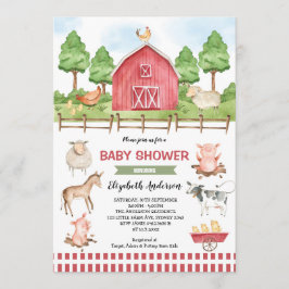 Invitación Barnyard Farm Animals Baby Shower