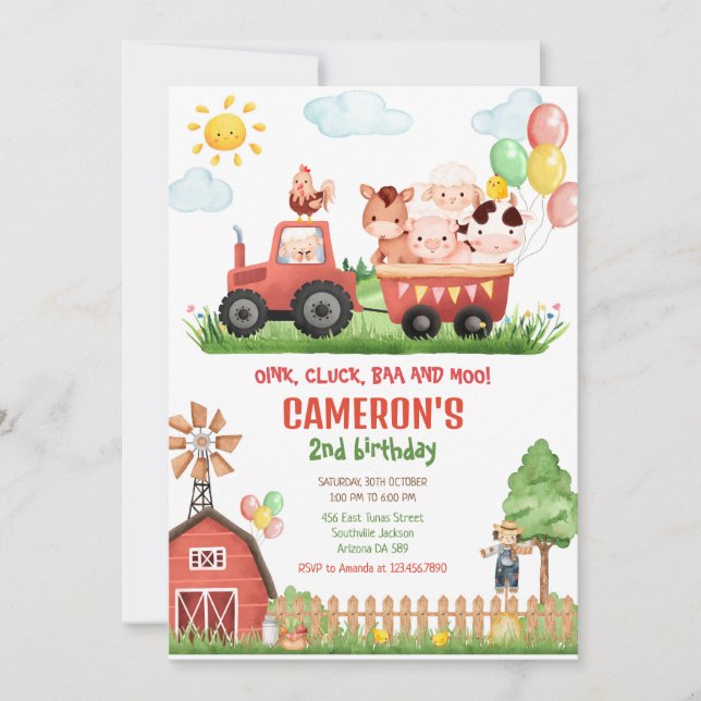 Invitación Barnyard Farm Animals Birthday Invitation (Anverso)