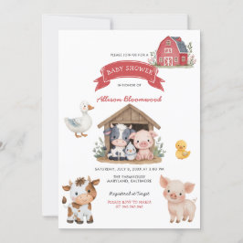 Invitación Barnyard Farm Cute Animals Baby Shower