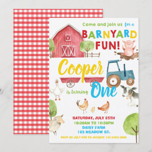 Invitación Barnyard Fun 1er Fiesta de cumpleaños Animales de