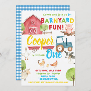 Invitación Barnyard Fun 1er Fiesta de cumpleaños Animales de 