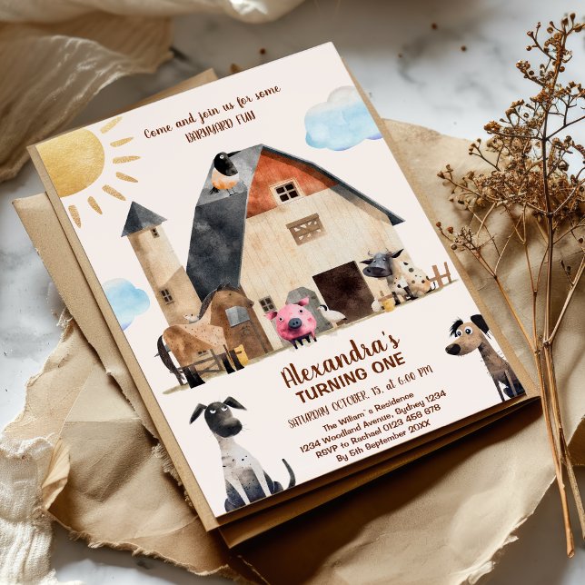 Invitación Barnyard Fun 1er Fiesta de cumpleaños Animales de  (Subido por el creador)