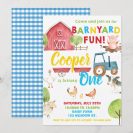 Invitación Barnyard Fun 1er Fiesta de cumpleaños Granja Anima