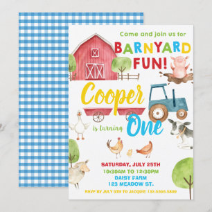 Invitación Barnyard Fun 1er Fiesta de cumpleaños Granja Anima