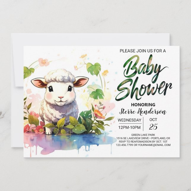 Invitación Barnyard Sheep Chica Baby Shower (Anverso)
