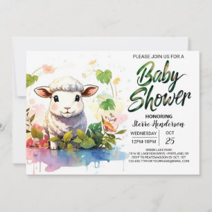 Invitación Barnyard Sheep Chica Baby Shower