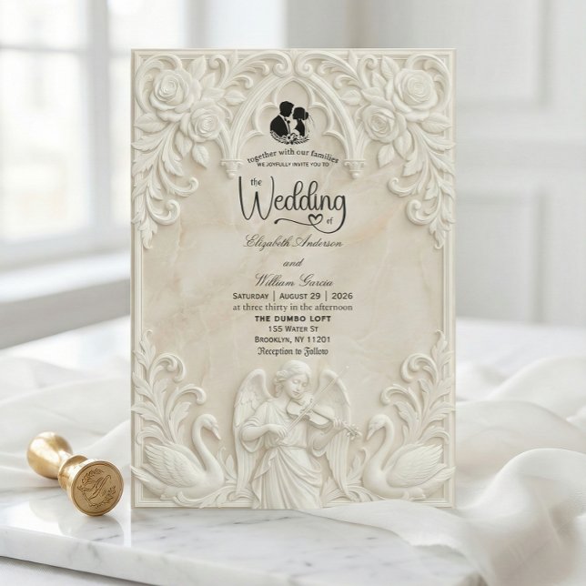 Invitación Baroque Angel & Swans Vintage Cream Wedding  (Subido por el creador)