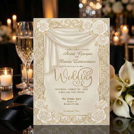 Invitación Baroque Cream Rose Faux Gold Foil Diamond Wedding