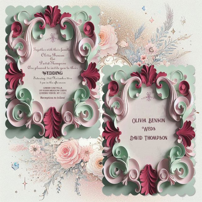 Invitación Baroque Elegance Floral Motifs Acanthus Swirls (Baroque Elegance Floral Motifs Acanthus Swirls Invitation)
