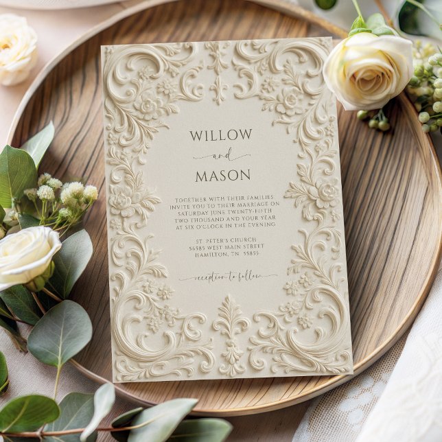 Invitación Baroque Elegance Ivory Script Wedding (Baroque Elegance Ivory Script Wedding Invitation)