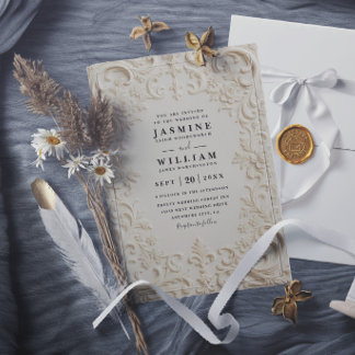 Invitación Baroque Embossed Vintage Elegant QR Code Wedding