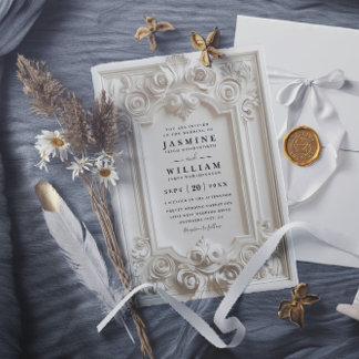 Invitación Baroque Embossed Vintage Elegant QR Code Wedding