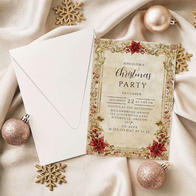 Invitación Baroque Poinsettia Elegance Christmas (Subido por el creador)