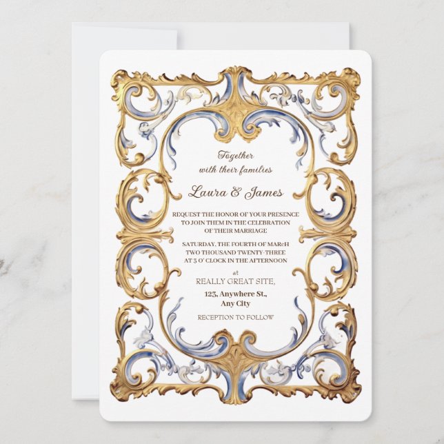 Invitación Baroque Rococo Luxurious Golden Swirls Wedding (Anverso)
